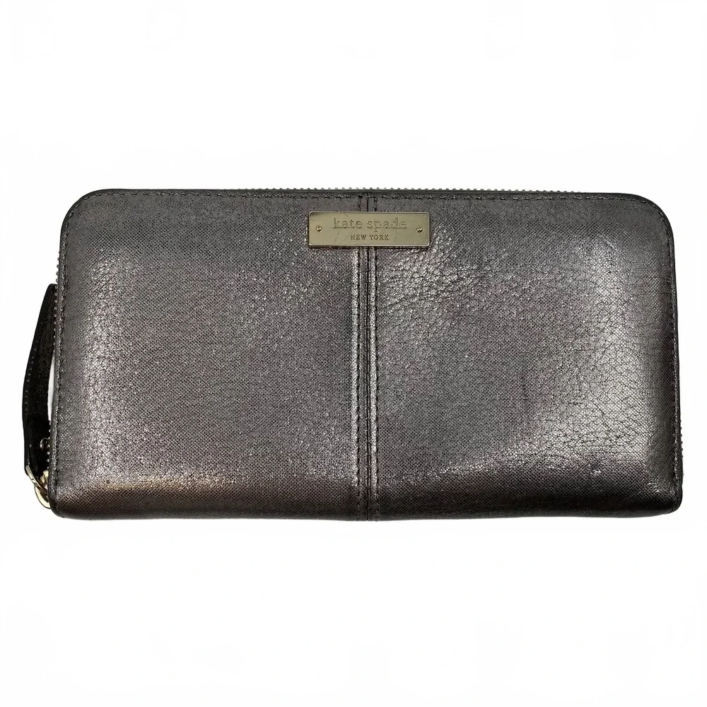 kate spade Silver Leather Zip-Around Wallet | OS